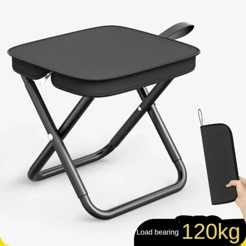 Portable Multifunctional Metal Armless Foldable Chair - Lightweight Ultra-Light Material Outdoor Picnic Camping Seat, Compact Fold Travel Stool, 120kg Load Bearing, Lightweight Wheelchair Alternative, Black 1p/Khaki 1p Fishing Accessory, 120Kg Load Capaci