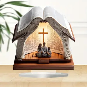 2D Flat Boho-Chic Acrylic Bible Book Display Stand - 9x9 Inches, Perfect for Home & Office Decor, Ideal Holiday Gift Religious Ornaments
