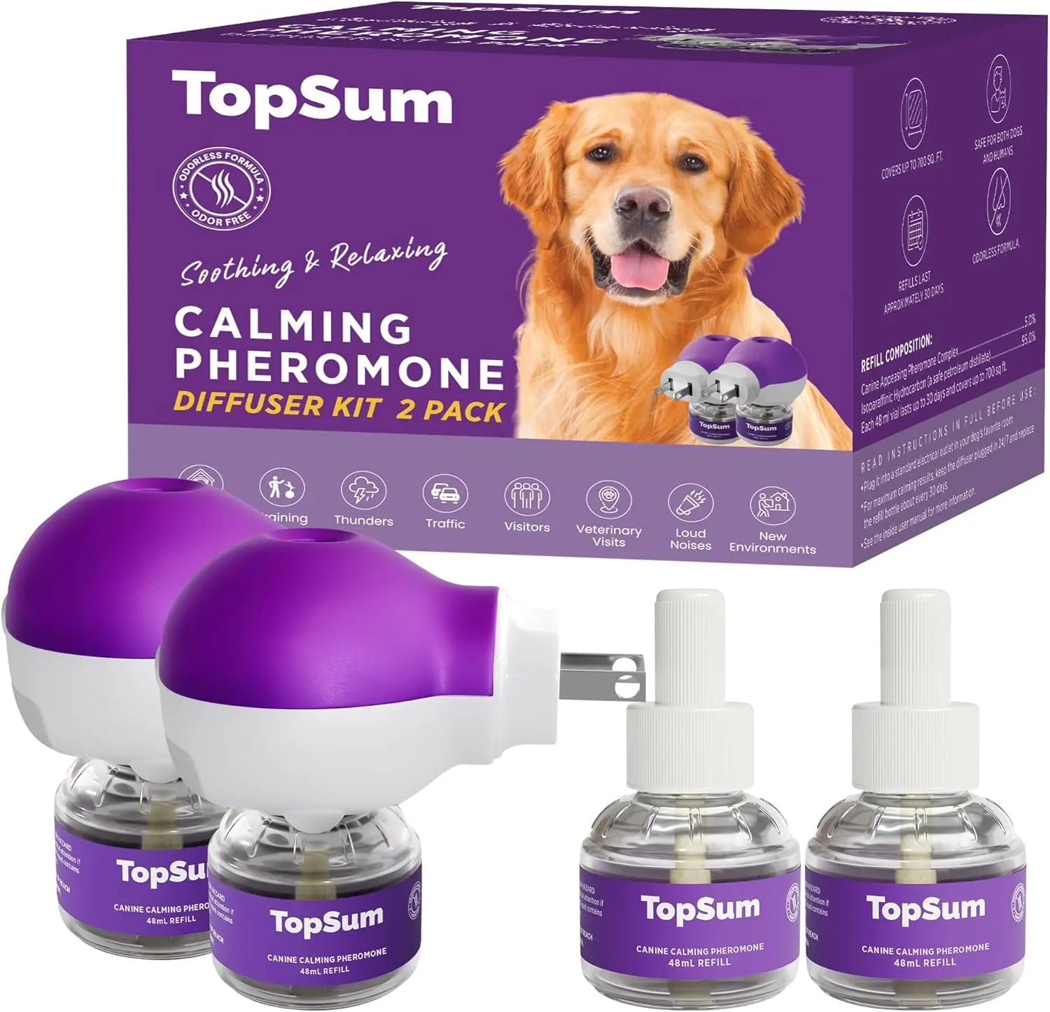 TopSum Pheromone Diffuser for Dogs: Premium Calming Pheromones for Dogs ...