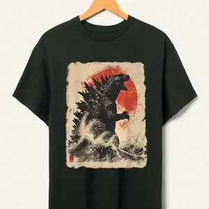 Retro Vintage Japanese Godzilla Great Wave T-Shirt, Godzilla and the Wave Youth Shirt, King of the Monsters Adult Youth Kids Shirt