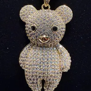 2" Diamond Bear Pendant with Cuban Chain 21 1/2 Inches Long