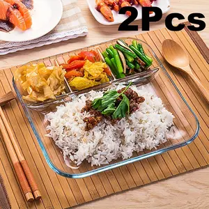 Glass Serving Platter with Sauce Dishes, 2 Counts Divided Serving Tray for Breakfast & Meals, Heat-resistant Meal Prep Tray, Kitchen Serving Essentials, Dinnerware