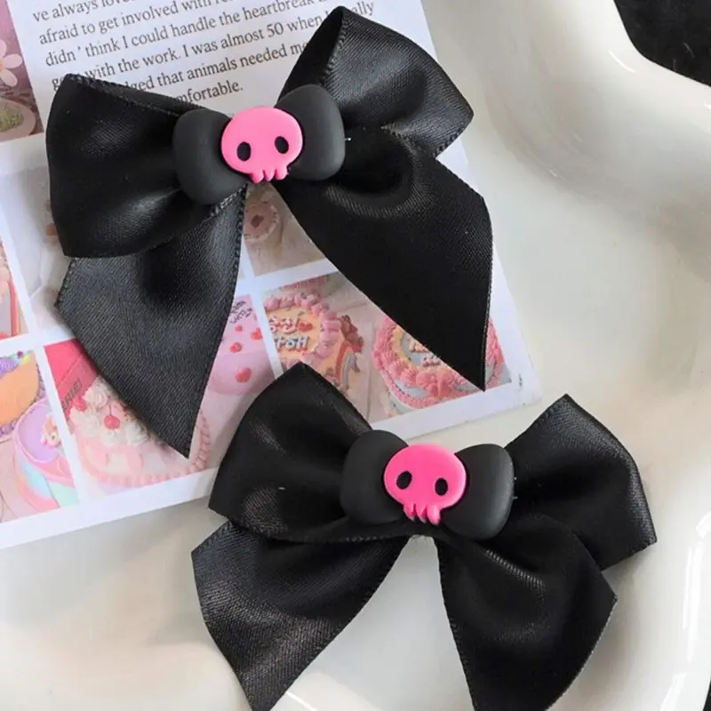 Cute Bow & Skull Decor Hair Clip Set (2pcs), Fun Hair Clips, Fashionable Hair Accessories for Women & Girls, Lovely Hairwear for Daily Used, Halloween, Super Cute Clips