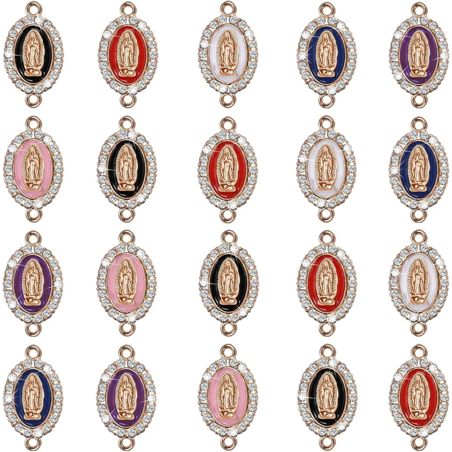 36 count 6Colors Virgen de Guadalupe Charm Alloy Enamel Rhinestones Our Lady Link Charms Pendant for Diy Mexican Bracelet  Making