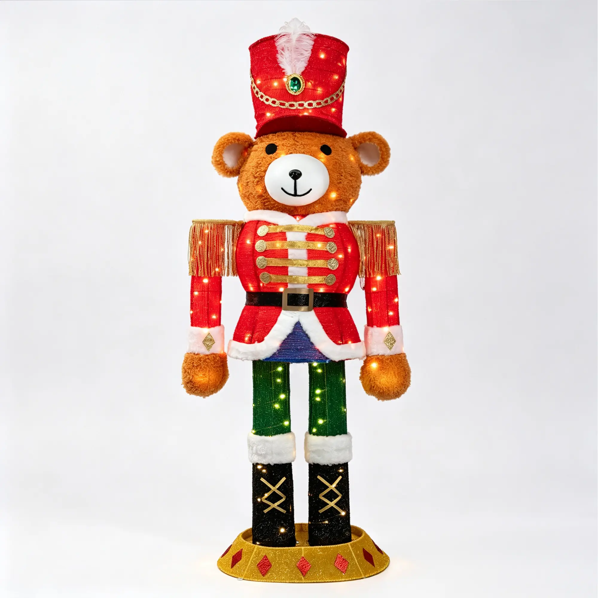 5 FT Standing Lighted Nutcracker Bear Christmas Decor, Outdoor Pop-Up 3D Soldier Bear with 150 LED Lights, Waterproof Yard Porch Holiday Home Festive Decor, Lighted Christmas Decor