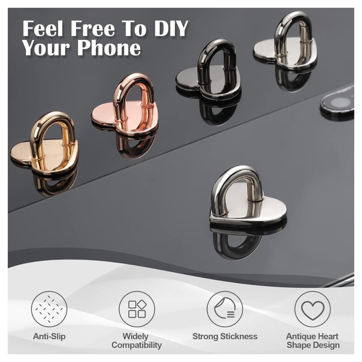 8PCS Phone Finger Ring Holder Set Adhesive Metal Grip Loop Stand Heart Charm Phone Accessories