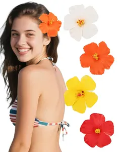 4 count Hawaiian Flower Hair Clips for Women Plumeria Hibiscus Hair Clips Artificial Flower Hair Barrettes for Vacation Beach PartyRed+Yellow+White+Orange