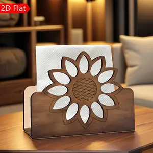 Handcrafted Wooden Napkin Holder with Sunflower Design- Bohemian Style Desktop Decorative Paper Towel Dispenser, Suitable for Restaurant, Kitchen or Living Room, Kitchen Decoration, Dining Table Napkin Stand, Kitchen Accessories, Rustic Sty