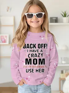 Pink-purple starburst fun slogan digital printed long-sleeve crewneck drop-shoulder sweatshirt top T-shirt, long-sleeve T-shirt clothing for girls in spring and autumn, 100% polyester, the best gift for girls