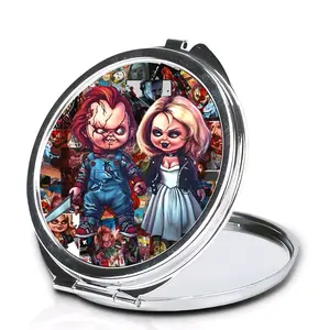 Chucky & Tiffany Horror Characters-Compact Makeup Mirror with Unique Design and Double Mirror - Metal Purse Accessory for On-the-Go Touch-ups