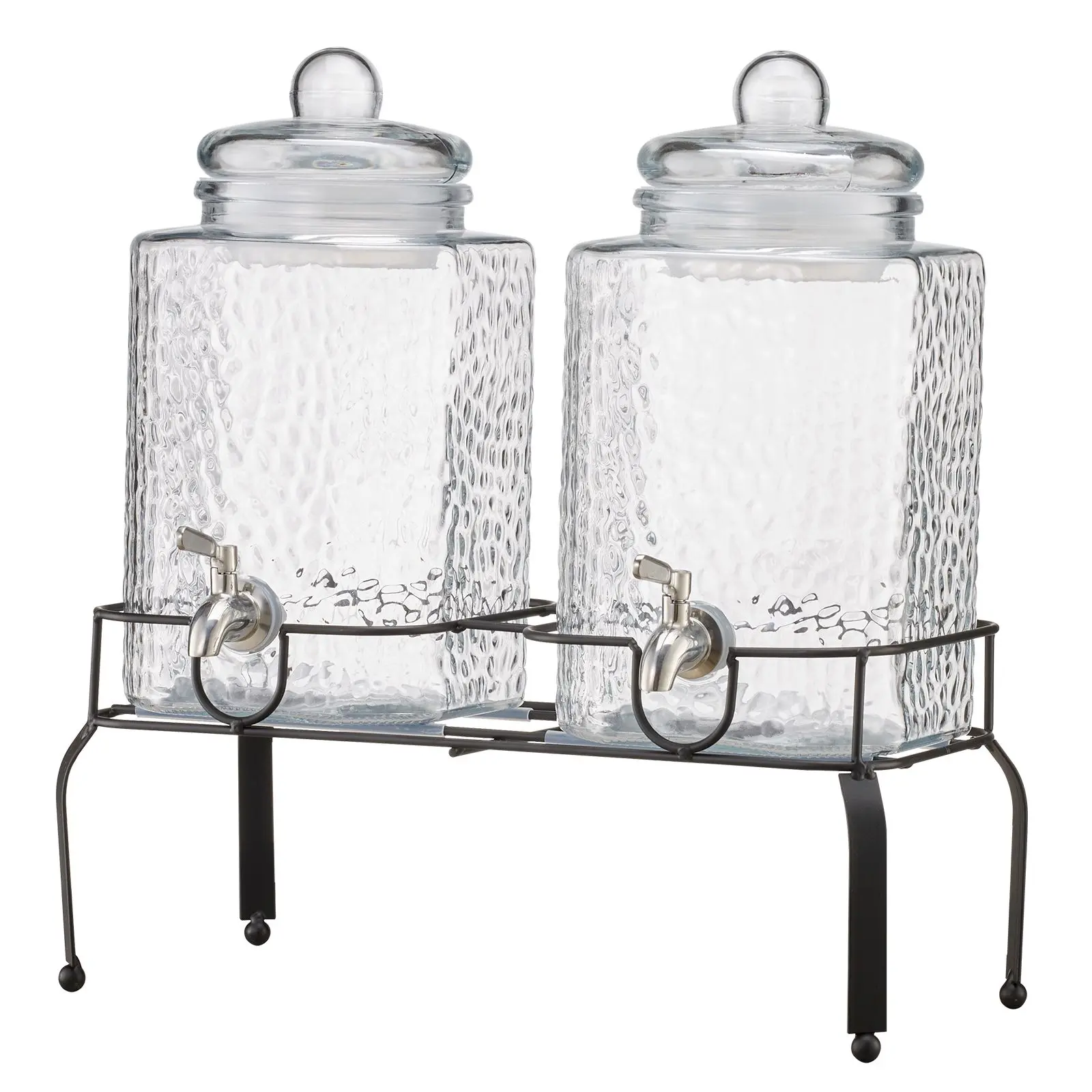 Beverage Dispenser, 2 Pack 1.5 Gallon Drink Dispensers for Parties, Glass Juice Dispenser with Metal Stand, Stainless Steel Spigot, Iced Tea Lemonade Juice Water Dispensers for Parties