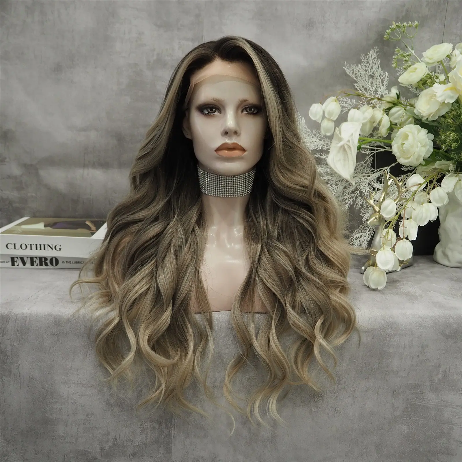 Celebrity Wig Dark Brown ombre light colored Lace front Wigs