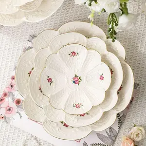 Floral Pattern Ceramic Dessert Plate, 2 Counts Creative Snack Plate, Household Dessert Cake Plate, Tableware for Home Kitchen Dining Room
