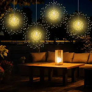 4-Pack Solar Hanging Firework Starburst Ball Lights, Smart LED Copper Wire String Lights, 8 Modes, Outdoor Decor for Patio, Garden, Tent