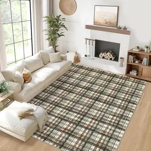 Garvee Washable Rug 10x13 Area Rug for Bedroom Modern Living Room Rug Non Slip Plaid Large Area Rug Non Shedding Throw Rugs Stain Resistant Carpet for Dining Room Nursery, Green and Brown