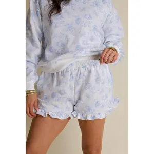 In The Details Floral Ruffle Shorts - Light Blue