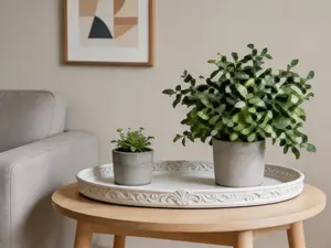 12in Round Wood Tray - White, Weathered, Farmhouse Rustic - Decorative Tray for Living Room, Coffee Table, Kitchen Table or Farmhouse Serving Tray.
