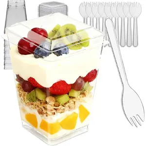 100 Pack Clear Dessert Cups with Lids and Spoons, 5.4oz Mini Dessert Cups Reusable Square Parfait Cup for Party Appertizer, Christmas