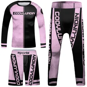 Girls' Youth Sizes 4-Piece MMA Sportswear Set - Breathable Rashguard T-Shirt, Elastic Waistband Pants, Slit-Sides Shorts for Brazilian Jiu-Jitsu, Grappling