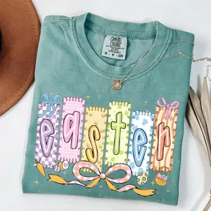 Comfort Colors Preppy Coquette Easter T-Shirt, Easter Pastel Tee, Happy Easter Tee, Girls Easter T-Shirt, Gift for her