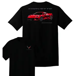 C8 Corvette Red Stingray Black 2-Sided Unisex T-Shirt – Cotton Tee for Men & Women, Chevy Sports Car Graphic Top