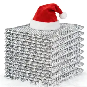 10-Pack Non-Scratch Stainless Steel Wire Dishcloths – Heavy-Duty Reusable Scrub Rags, Lint-Free Quick-Dry for Tough Grease/Burned Stains on Dishes, Pans & Grills | Essential Kitchen Cleaning Supplies