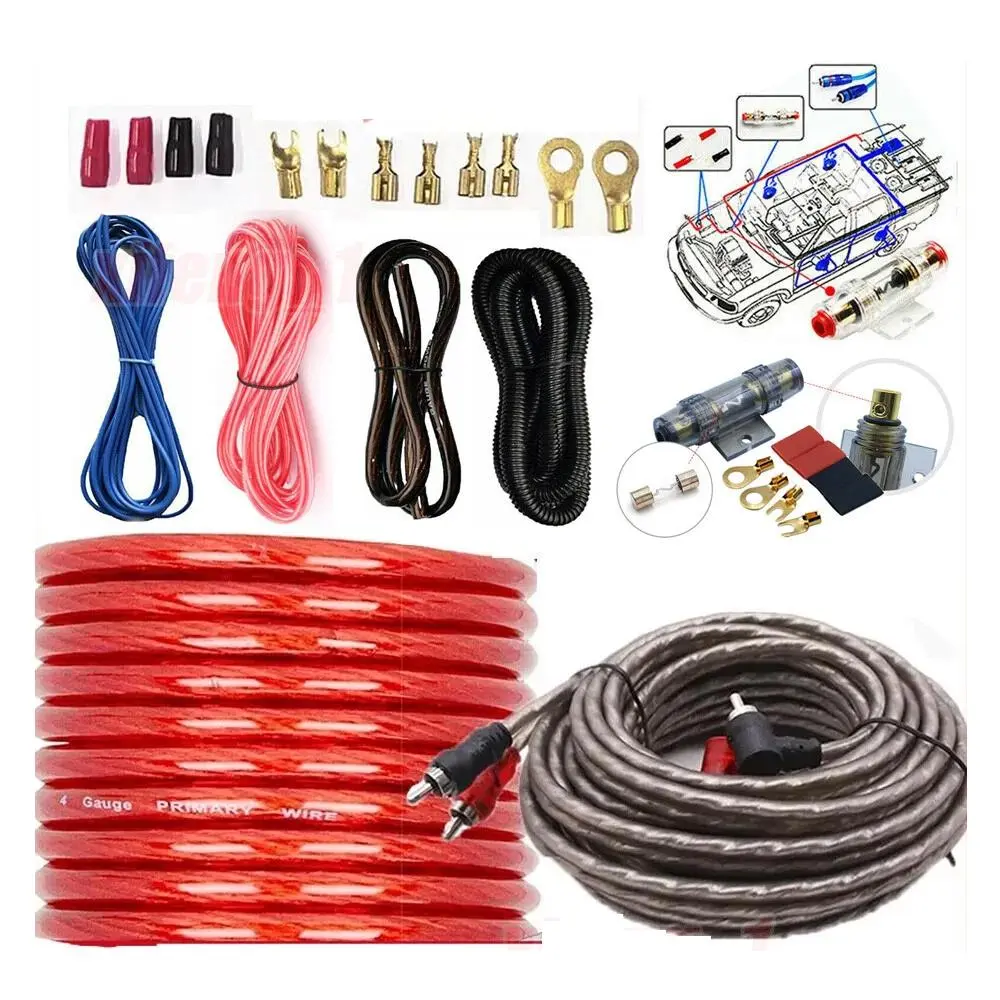 4 Gauge 2300W Car Amplifier Complete Wiring Kit, 60A ANL Fuse Holder, RCA Interconnect Cable, Heat Resistant Insulated Wires for Car Subwoofer Audio System DIY Installation