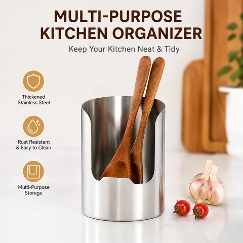 Stainless Steel Multi-Use Kitchen Organiser - Functional Home Countertop Accessory, 1-Count Rack for Cutlery, Tableware, Pot Lids, Spoons, Chopsticks, Cutting Boards (Kitchen Gadgets Category)