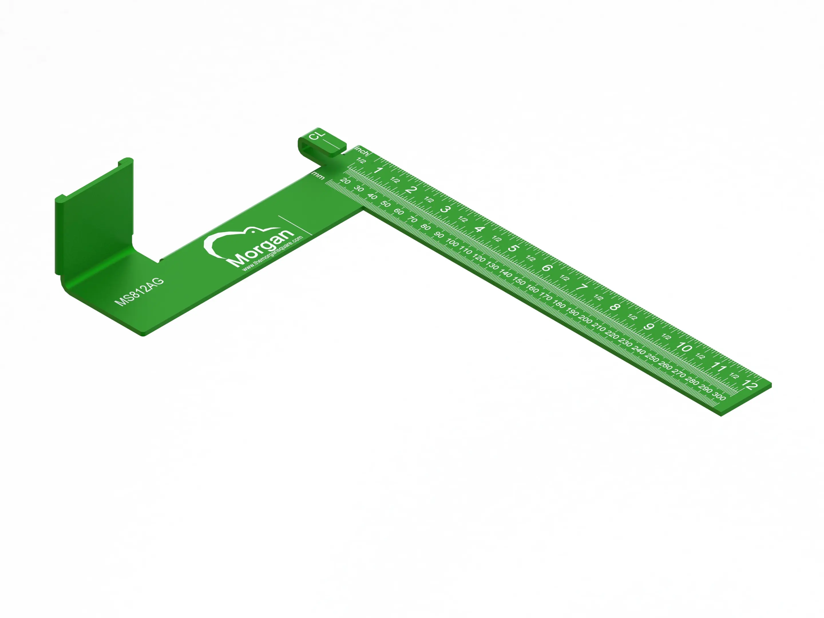 Morgan Square 12” Green Aluminum Carpenter’s Square for Precision Measurement Durable Accurate Tool with Wide Tape Measure Mount & Centerline Marking