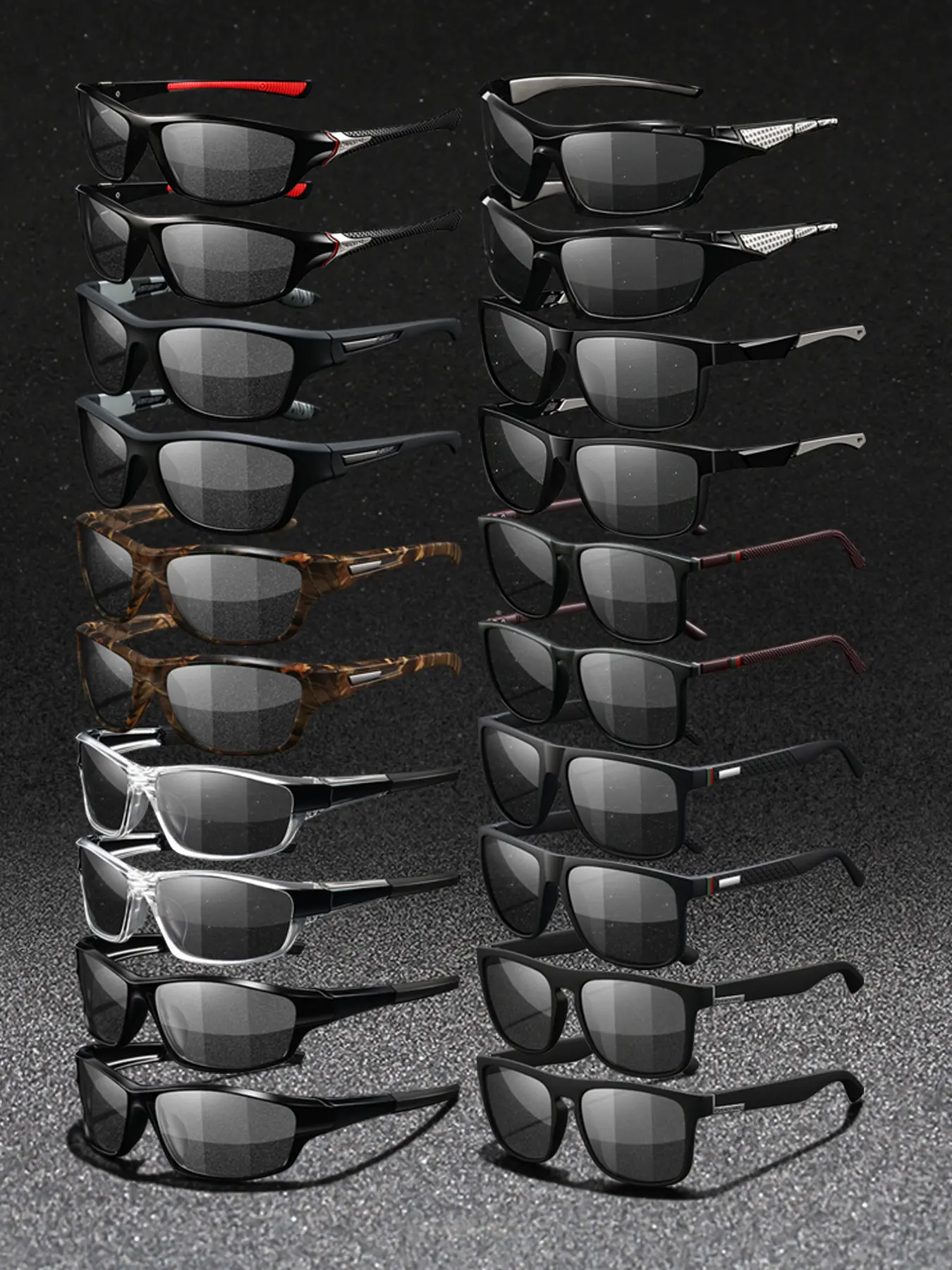 20 pairs of different style combinations fashionable glasses,suitable for both men and women,offering a variety of color options.adopt polycarbonate material,lightweight and durable design,suitable for outdoor and daily wear