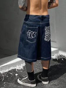 American classic versatile embroidered printed jeans denim shorts