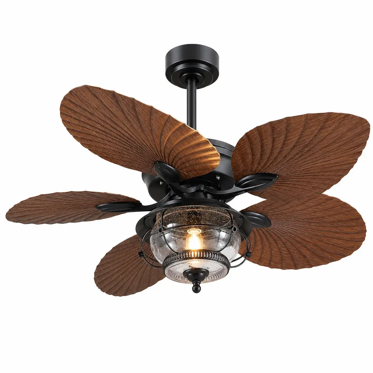 52-inch Tropical Look Built-in Lights Ceiling Fan, Wet Rated IP46 Quiet DC Motor, Reversible Adjustable Wind Speed, 6-Speed Remote Control for Indoor Rooms & Covered Outdoor Spaces
