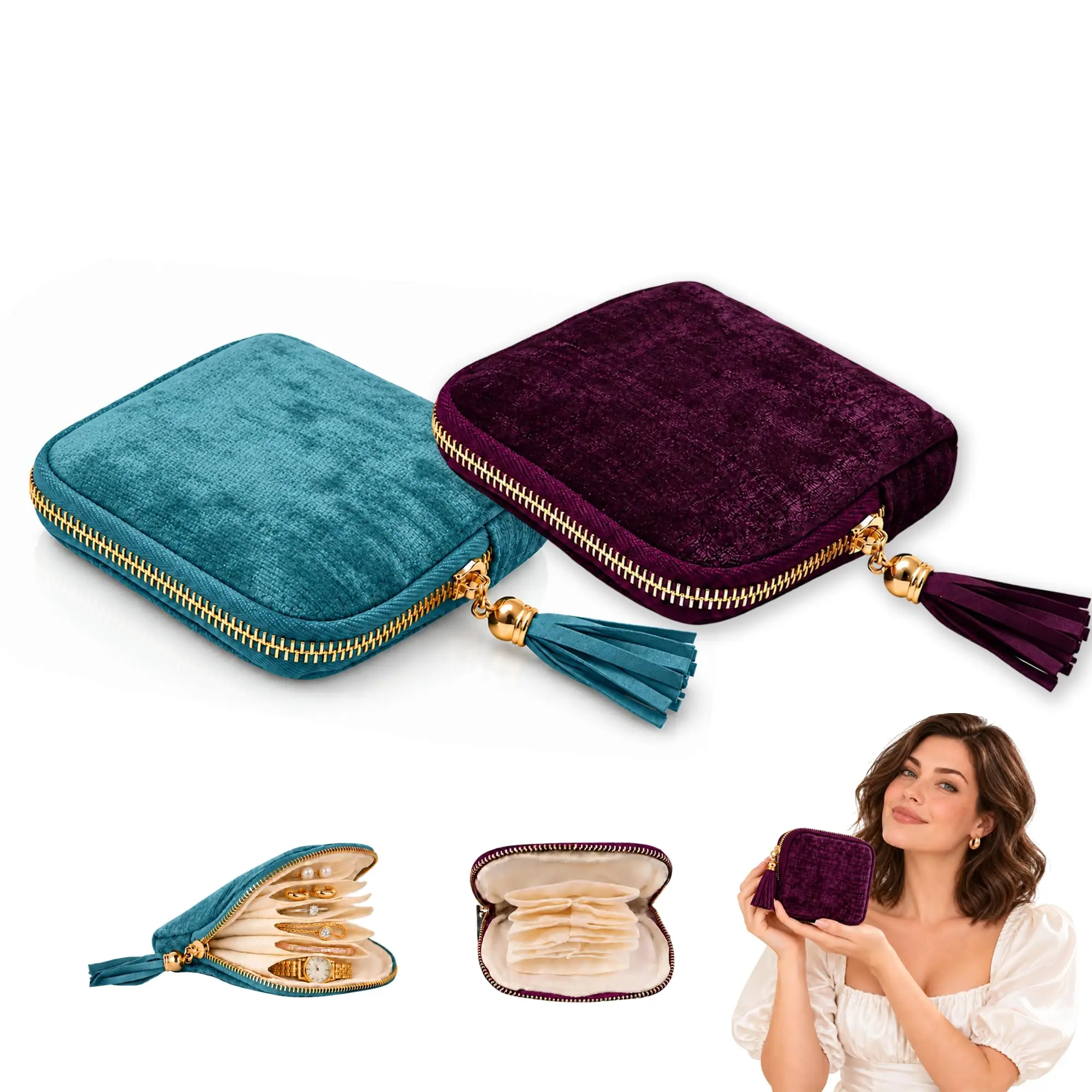 2-Pack Jewelry Zipper Pouch, Tangle Free Jewelry Travel Case