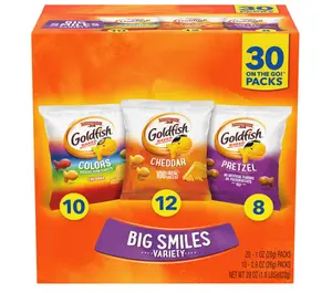 Crackers Big Smiles Variety Pack with Cheddar, Colors, and Pretzels, Snack Packs, 30 Ct