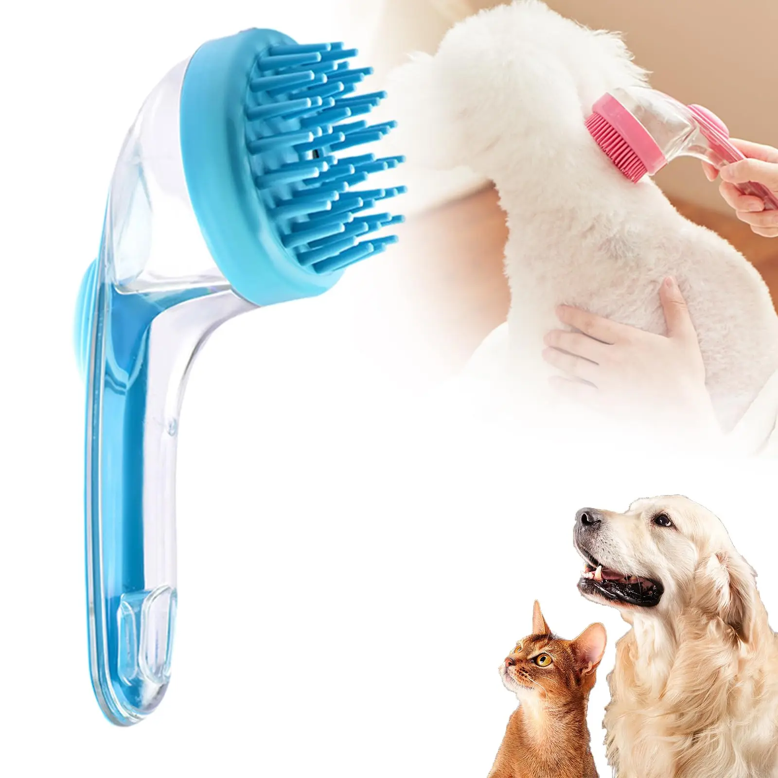 2026 New 2-in-1 Pet Bath & Grooming Deshedding Animal Hair Brush with Built-in Soap Dispenser,Gentle Massage Tool for Dogs & Cats,Enhances Hair Care,Improves Bathing Experience,Boosts Blood Circulation,Animal Hair Brushes, ergonomic handle