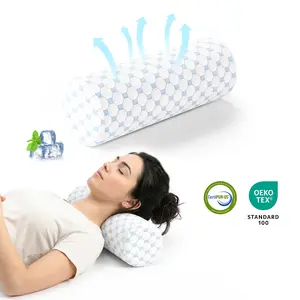 Ruizman Neck Roll Pillow for Neck Pain Relief – Memory Foam Round Pillow for Bed, Cooling Ice Silk Fabric, 15.7x6x6 inch, OEKO-TEX Certified, Multifunctional Cervical Support, Also Ideal as a Pillow Under the Hips