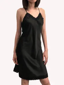 Black Floral Embroidered Slip