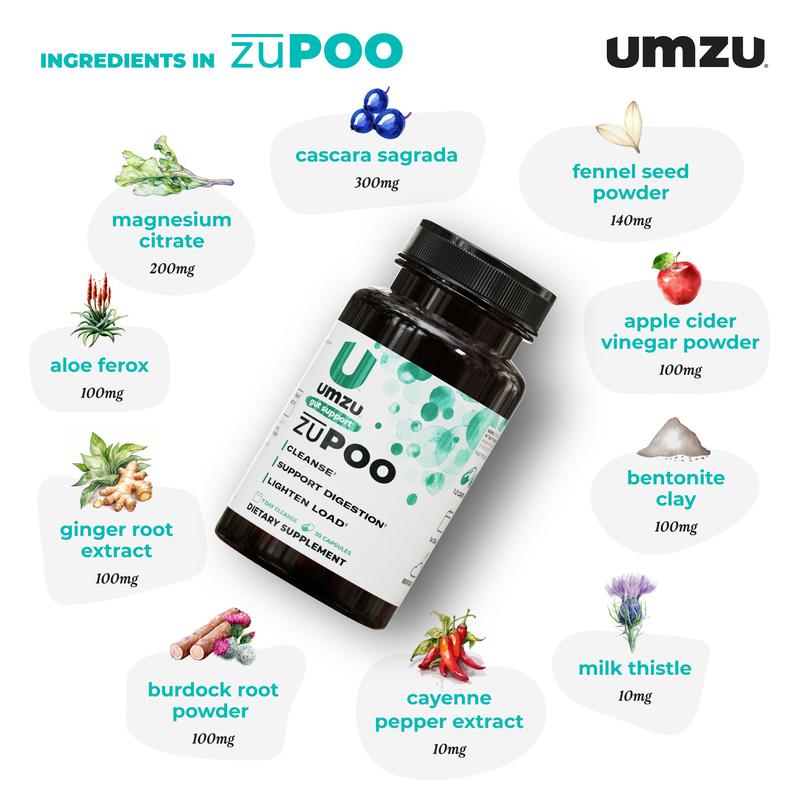 UMZU zuPOO – Gut Cleanse & Digestive Support with Magnesium & Cascara Sagrada Herbal Supplement Cleansing Dietary Supplement（1 Bottle & 2 Bottles)