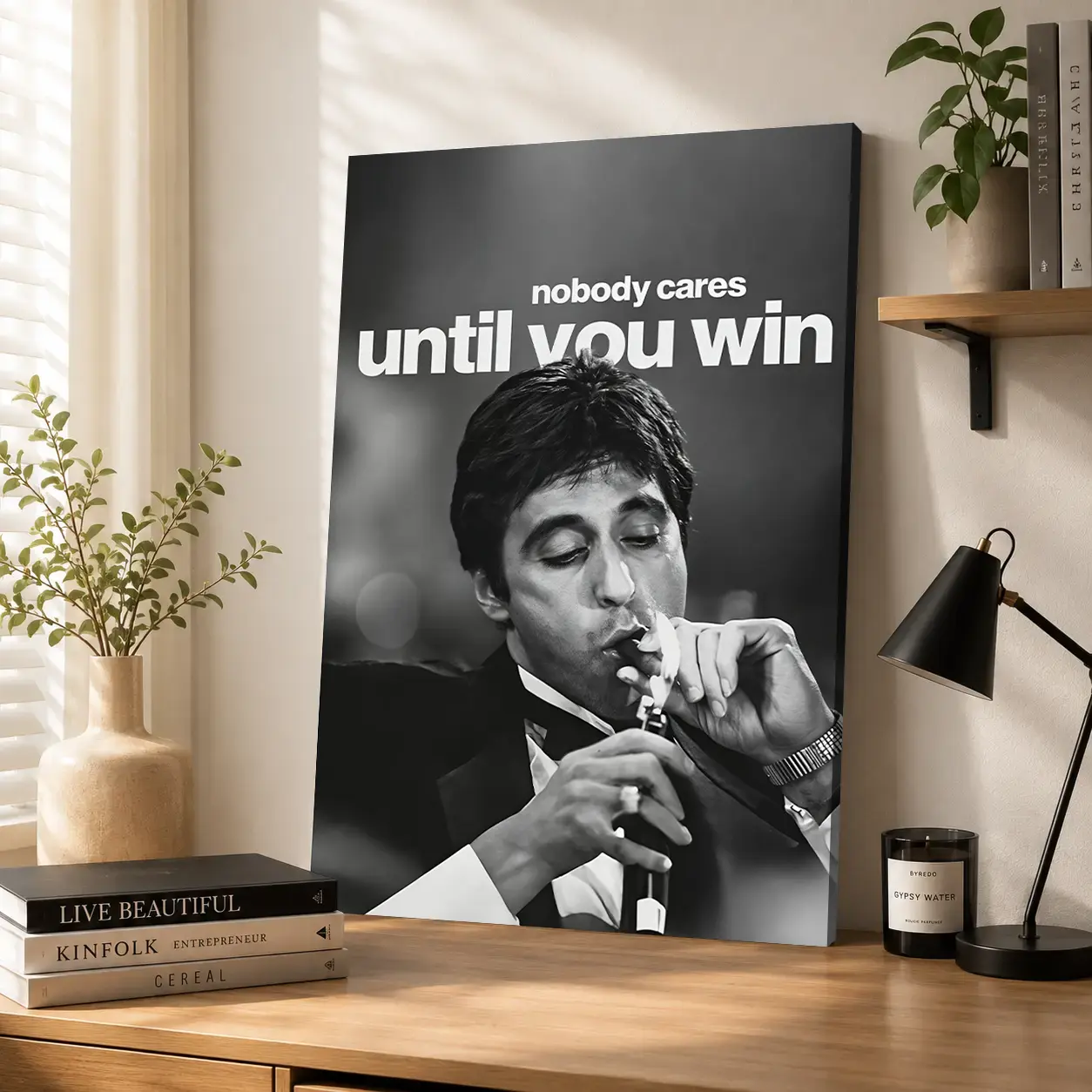 Scarface Tony Montana "Cigar Success" quote, black and white motivational art, minimalist artwork, 2D flat print canvas wall art poster, wall decoration for home and bedroom, inspirational wall decor, perfect gift for workspace and gentleman’s room
