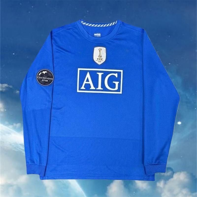 2007 2008 Away Retro Blue No.7 Ronaldo Long Sleeved Soccer Jersey