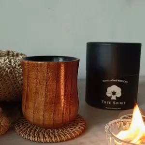 Ergonomic Charred Oak Whiskey Cup - Natural Wood Barrel-Shaped Tumbler for Whiskey Lovers