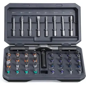 Compact Repair Tool Kit Set with Detachable Ratchet Handle, Torx Screwdriver Bits, Magnetic Bits, Screw Extractor and Tool Box, for Computer Repair
