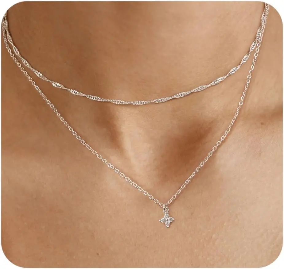 Layered Necklaces for Women, Dainty Singapore Chain Choker Necklace with Simple  Pendant Trendy Charm  Gifts