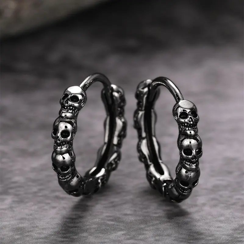 Fashionable Casual Skull Decor Hoop Earrings, Simple Jewelry for Women, Casual Jewelry for Party, Daily Clothing Decor, Trendy All-match & Exquisite Jewelry for Gift, Mall Goth, Punk Style Earrings, Earrings Hoops