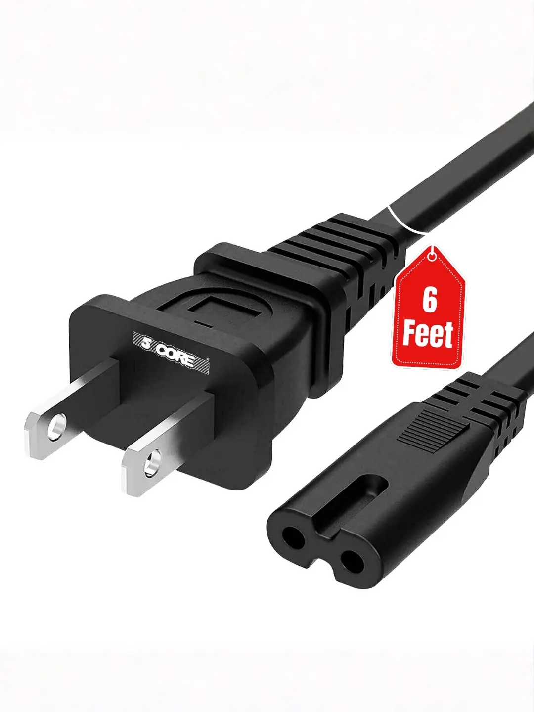 5 Core 2 Prong AC Power Cord 6Ft Replacement TV PlayStation PS4 PS5 Cable Speaker Monitor Xbox