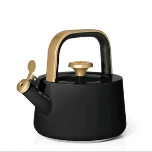 1.8L Ceramic Non-Stick Stovetop Tea Kettle, Black Sesame with Gold Accent for modern kitchen.