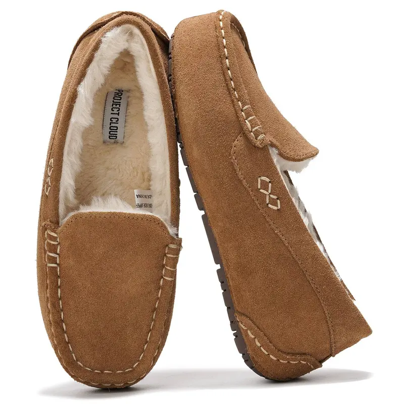 ?Closed Toe Loafers Sneakers Men\'s Beige Soft Plush Slip On Warm Comfortable Amazon.com | Men main image 3