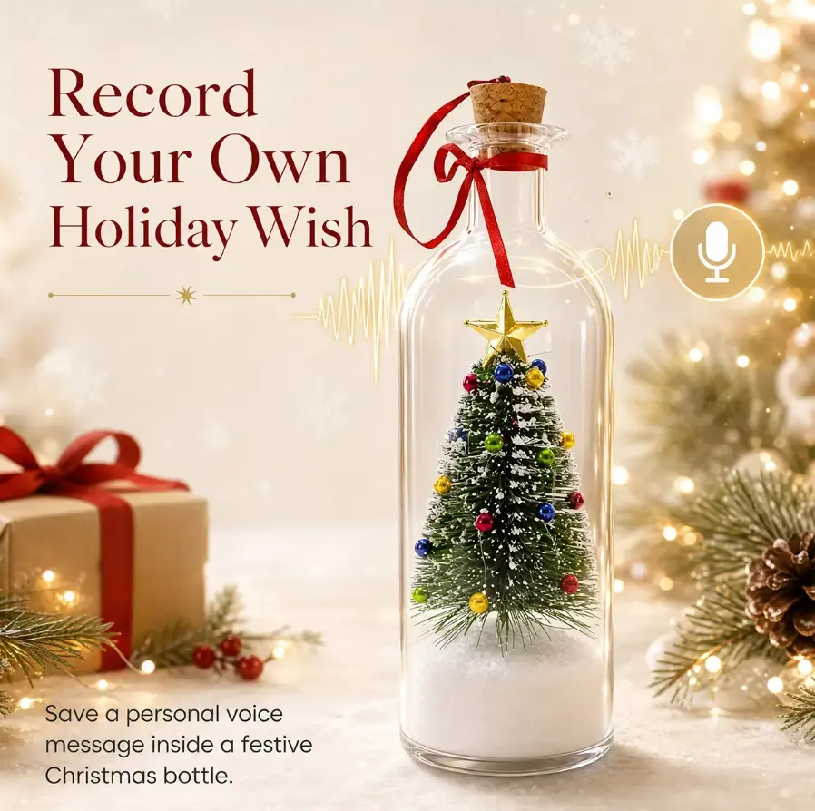 Mr. Christmas 8-in Recordable Holiday Wish Glass Bottle, Festive Party Decoration with PVC Plastic Components, Home & Festive Supplies Accessory