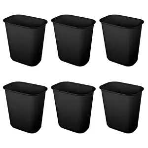 Sterilite Rectangular Wastebasket 5.5 Gallon Open Top Trash Bin, 6 Pack, Black