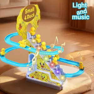 Duck-Shaped Climbing Toys, Interactive Electric Ducks Race Track Chasing Game, Fun Roller Coaster Toy with Flashing LED Lights & Music